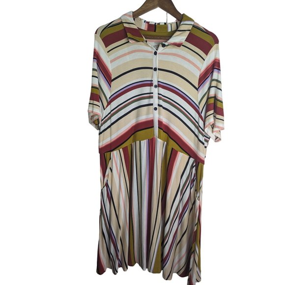 Torrid Collared Skater Dress Shirt Dress Soft Stretch Multi Stripe Pockets sz3XL - Picture 1 of 10